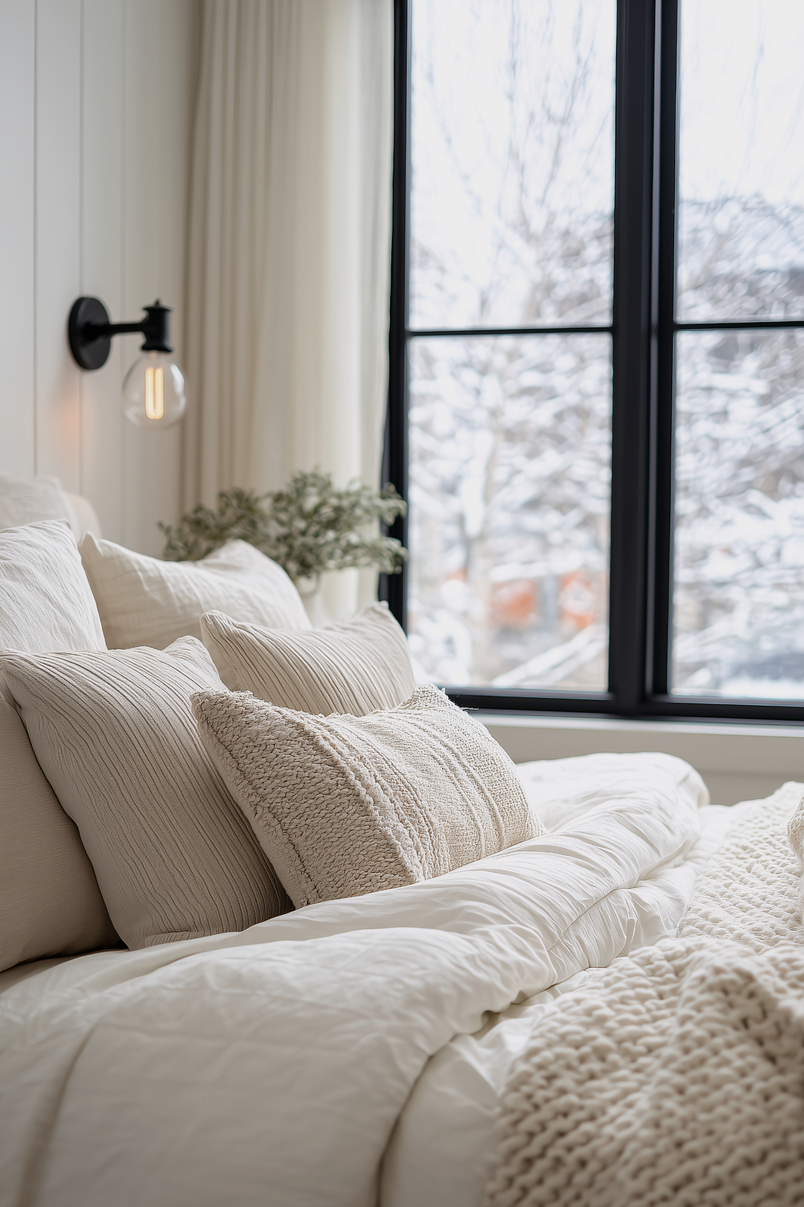 Luceria Fresh and Clean collection styled with soft, airy natural tones in warm bedroom with modern look.