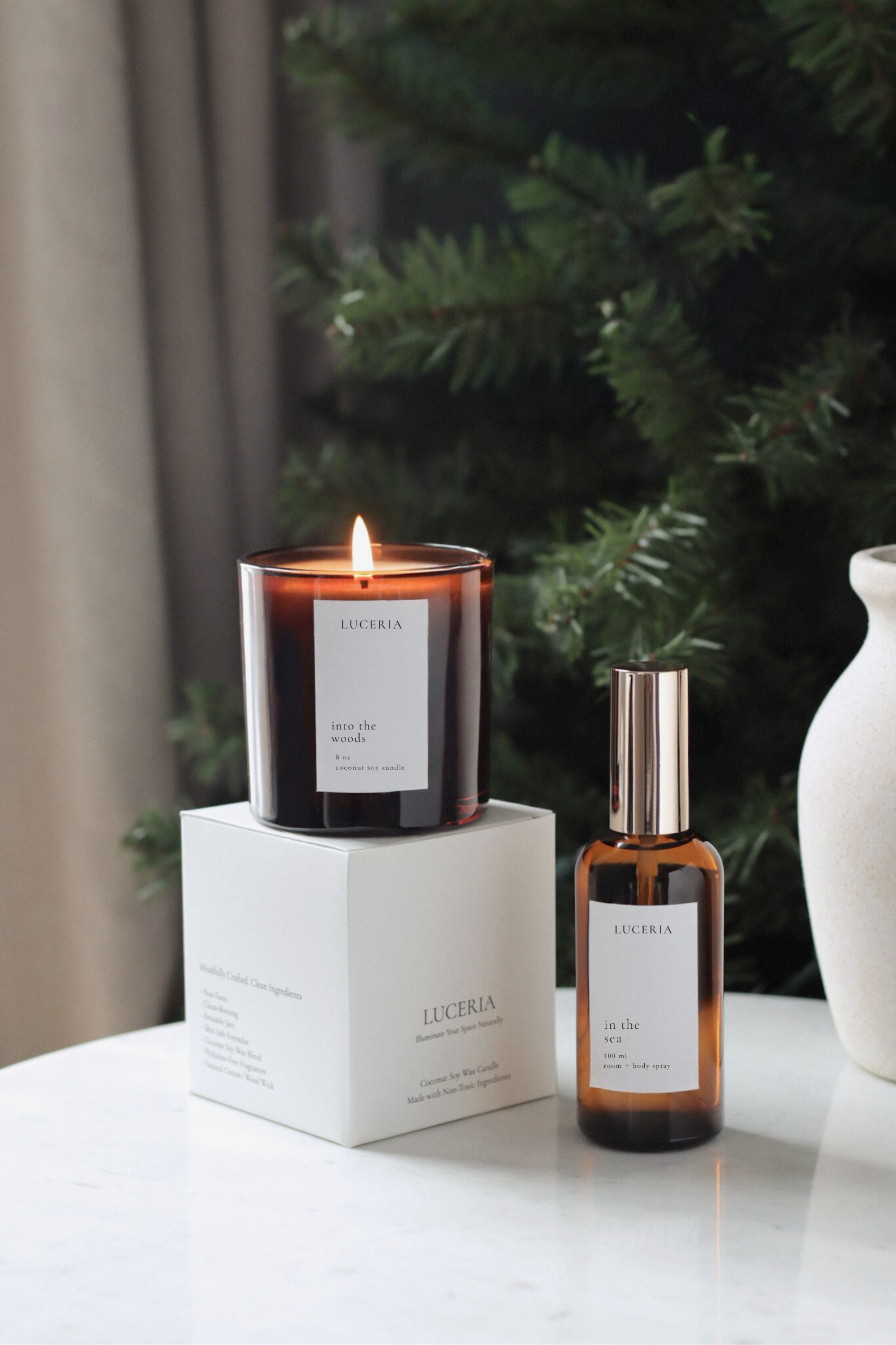 Luceria's best selling candled and gentle home fragrance products styled together.