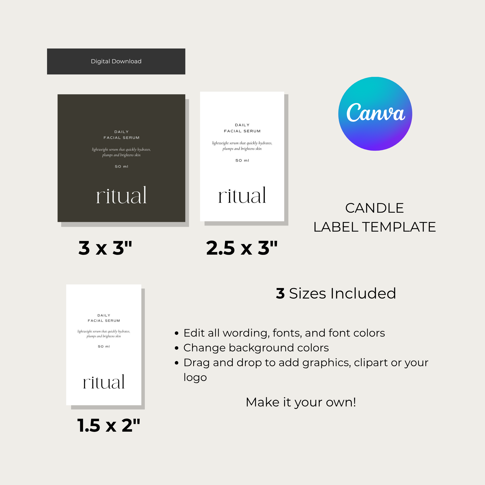 Modern Facial Serum Label Template | Editable Canva Template