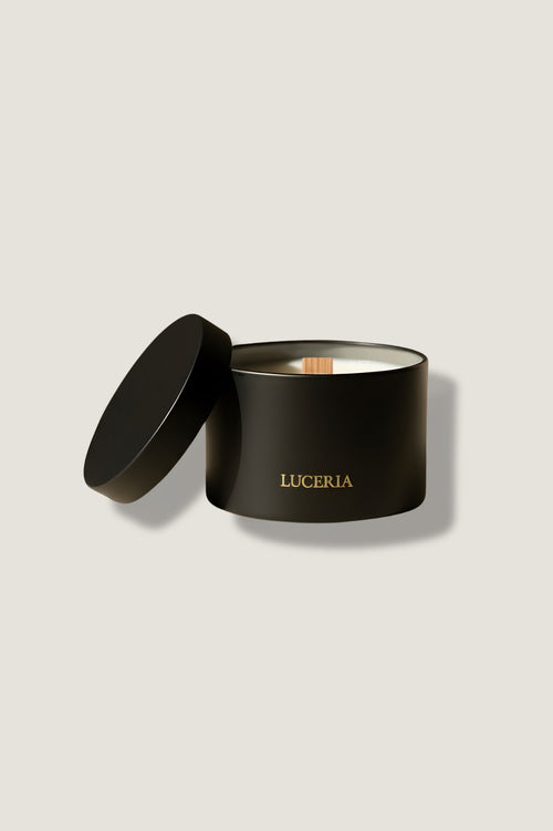 Luceria's black matte candle tins