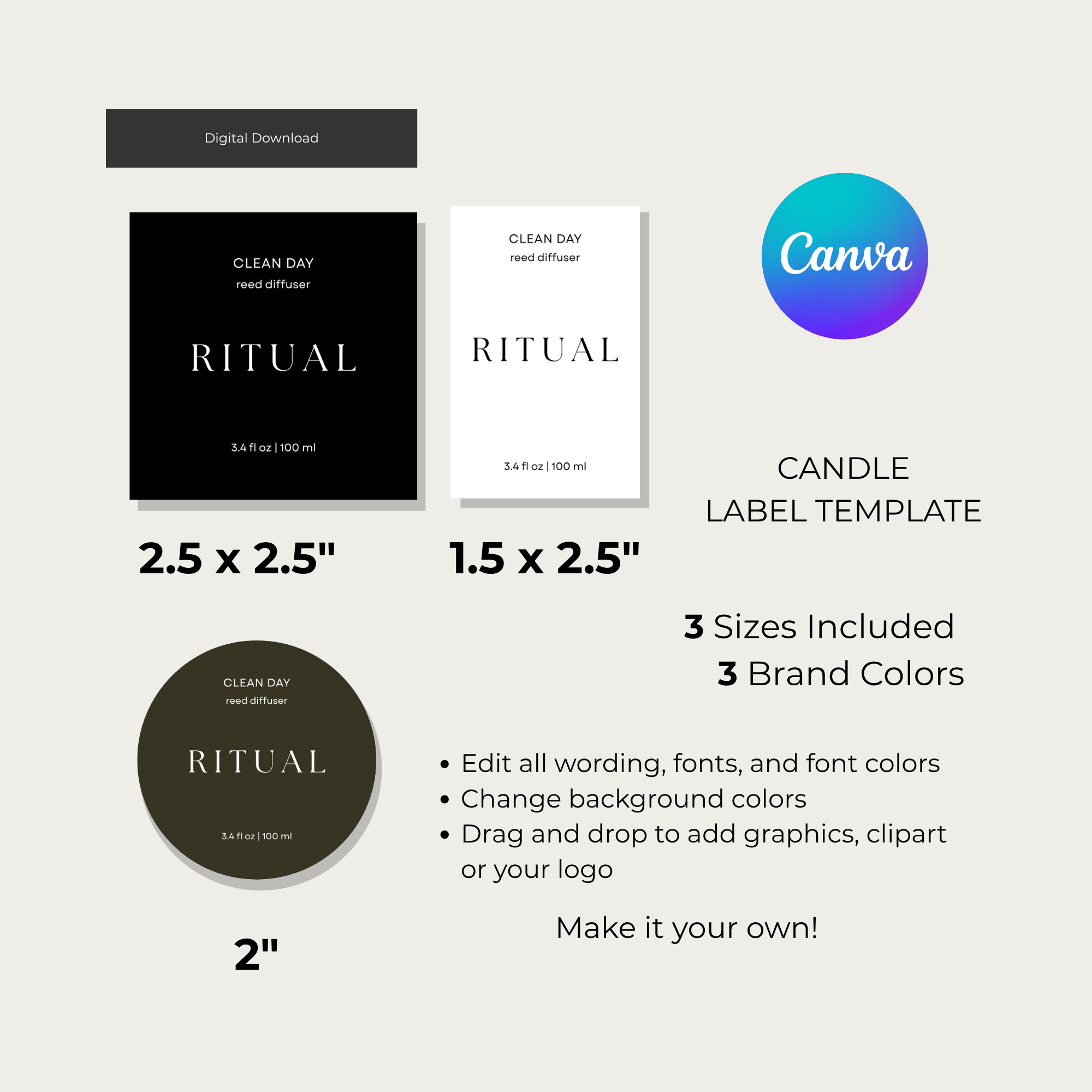 Reed Diffuser Minimal Label Template | Editable Canva Template