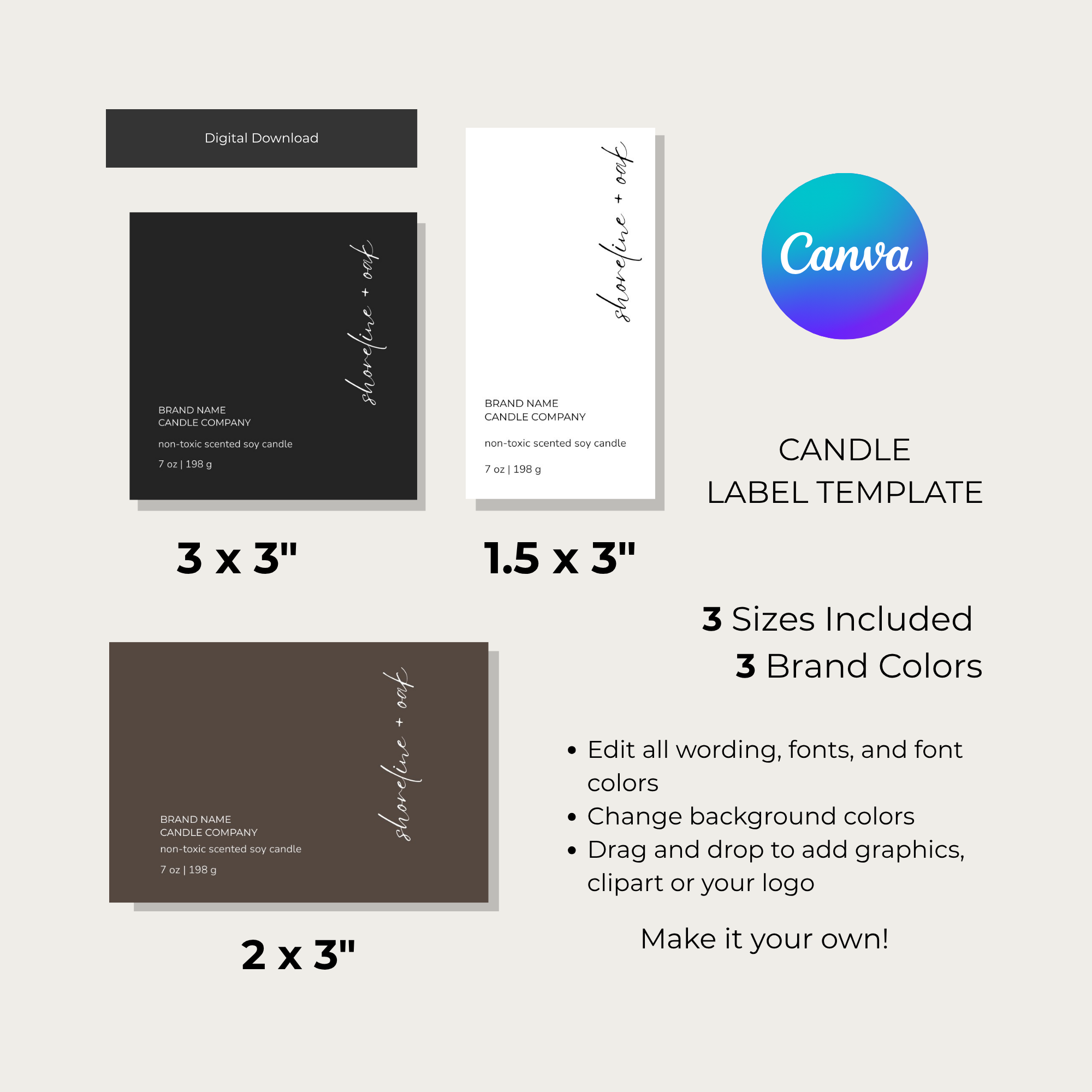 Minimal Candle Label Template | Editable Canva Template