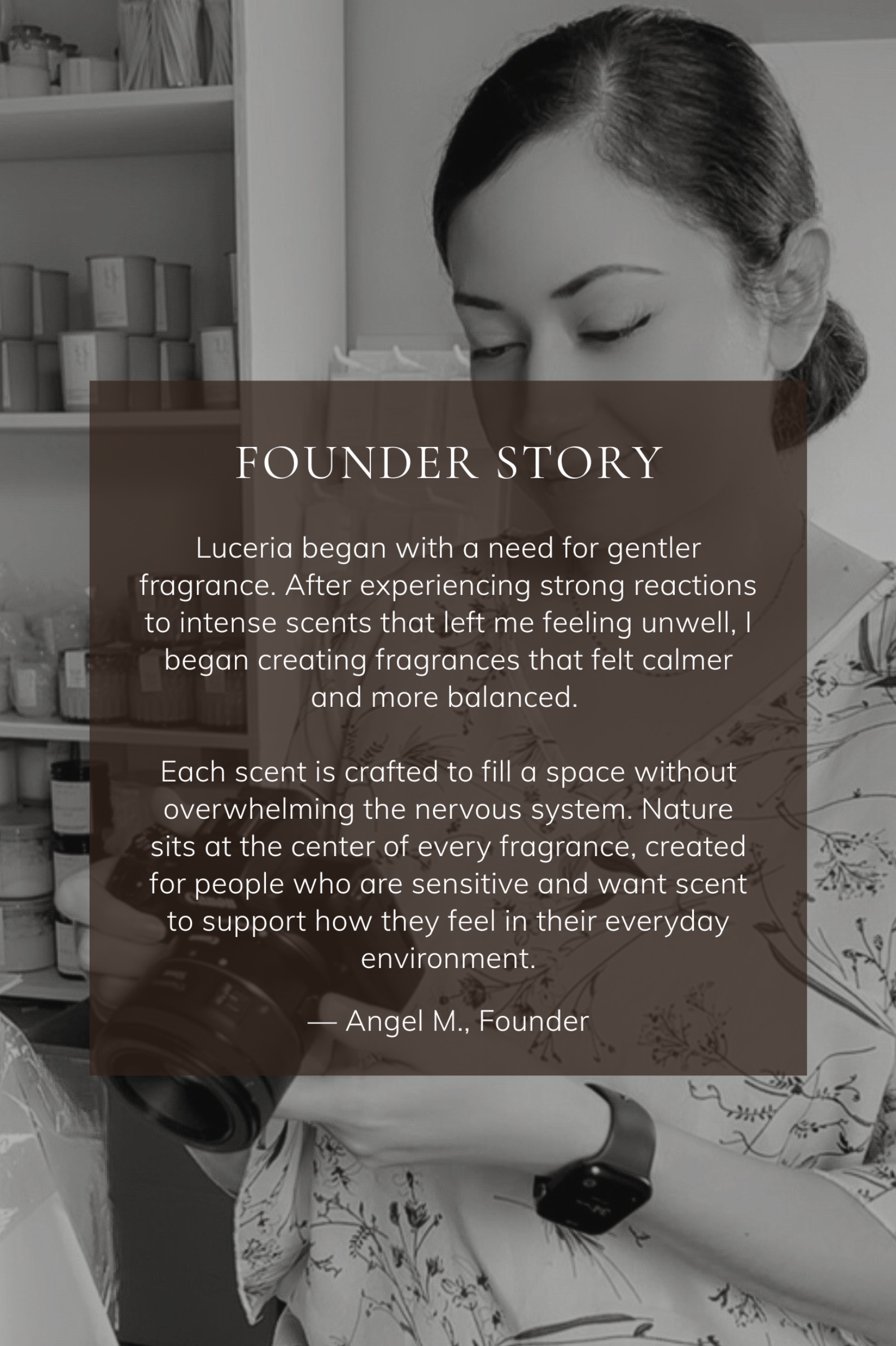 Luceria candle co owner, founders story for Luceria.
