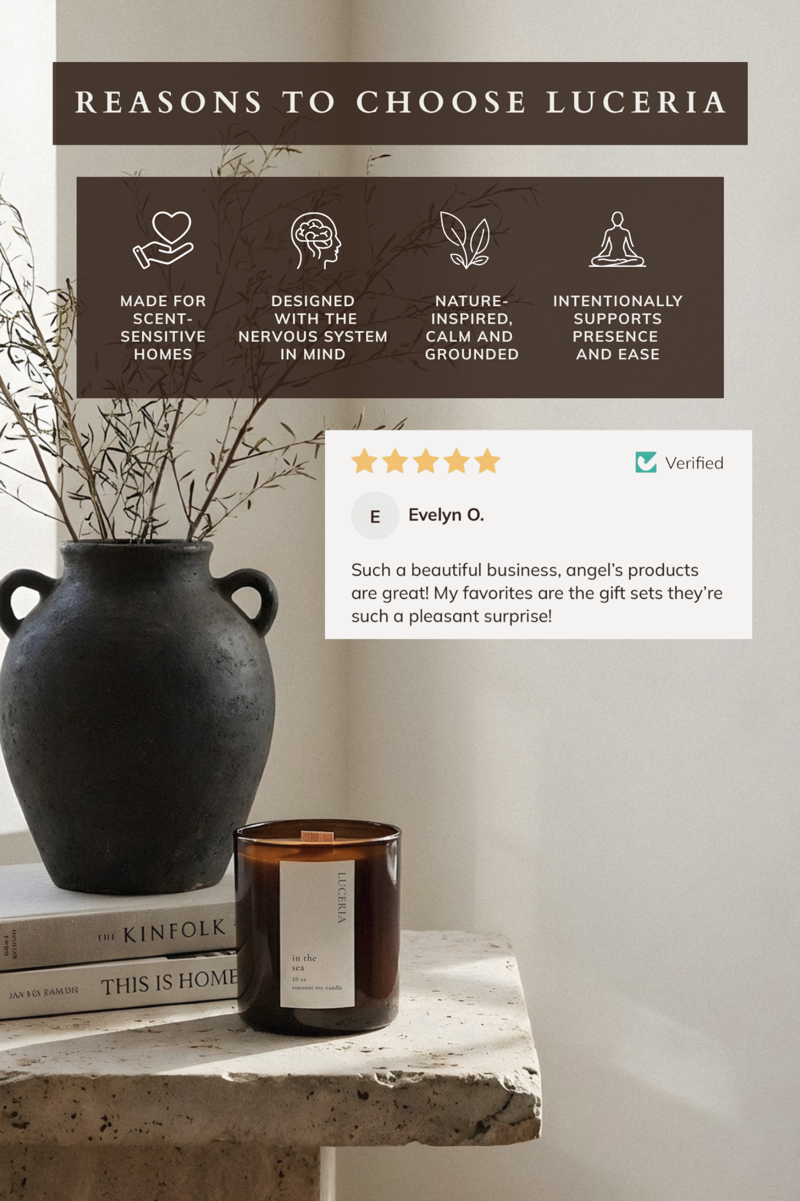 In the Sea candle on textured surface with Luceria reviews 