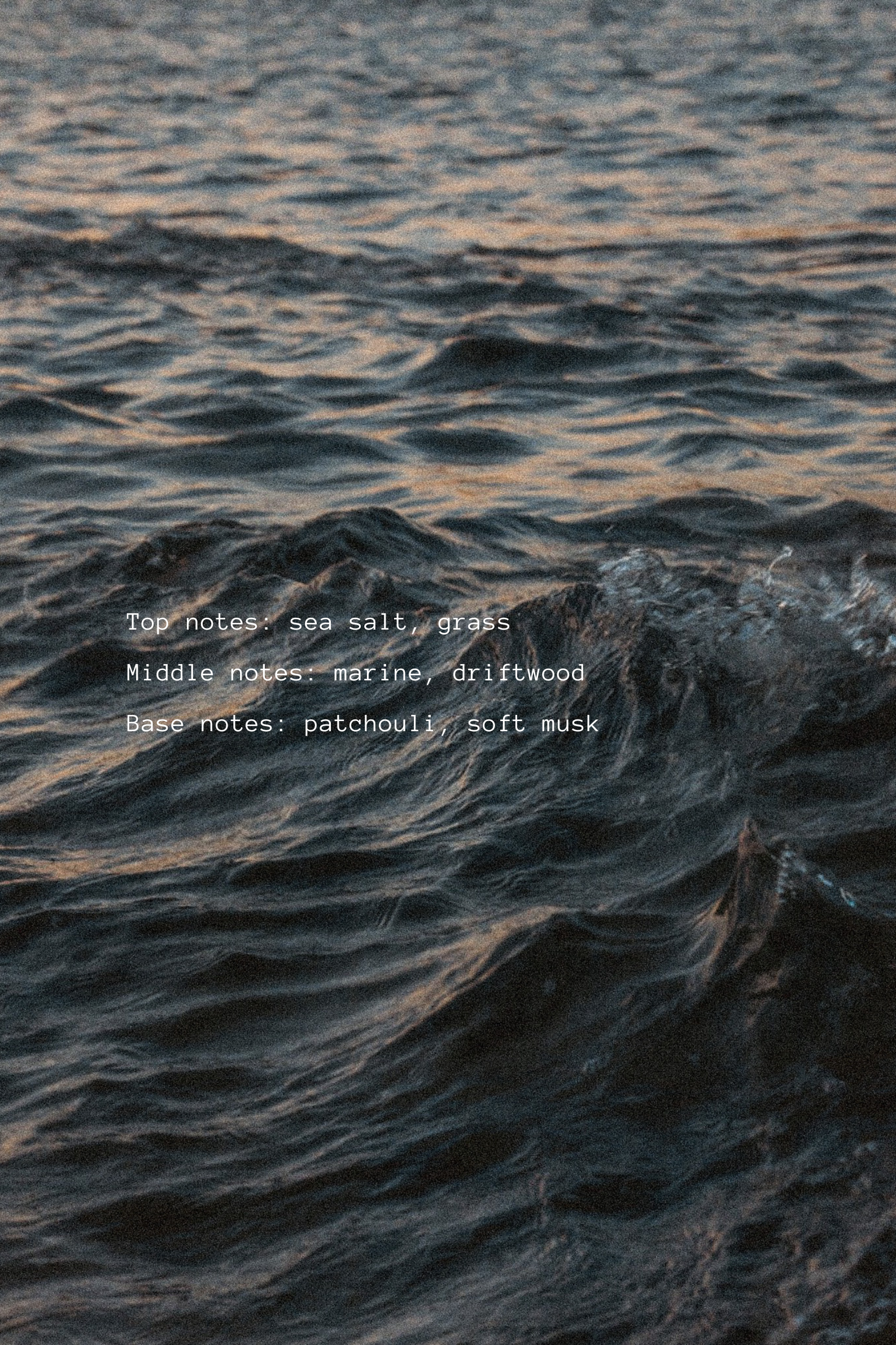 Waves on a body of water with aquatic marine scent text overlay