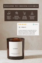 Winter candle on stone surface with Luceria store reviews 