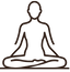Simple line drawing of a person meditating on a white background