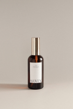 Bottle with a label on a neutral background